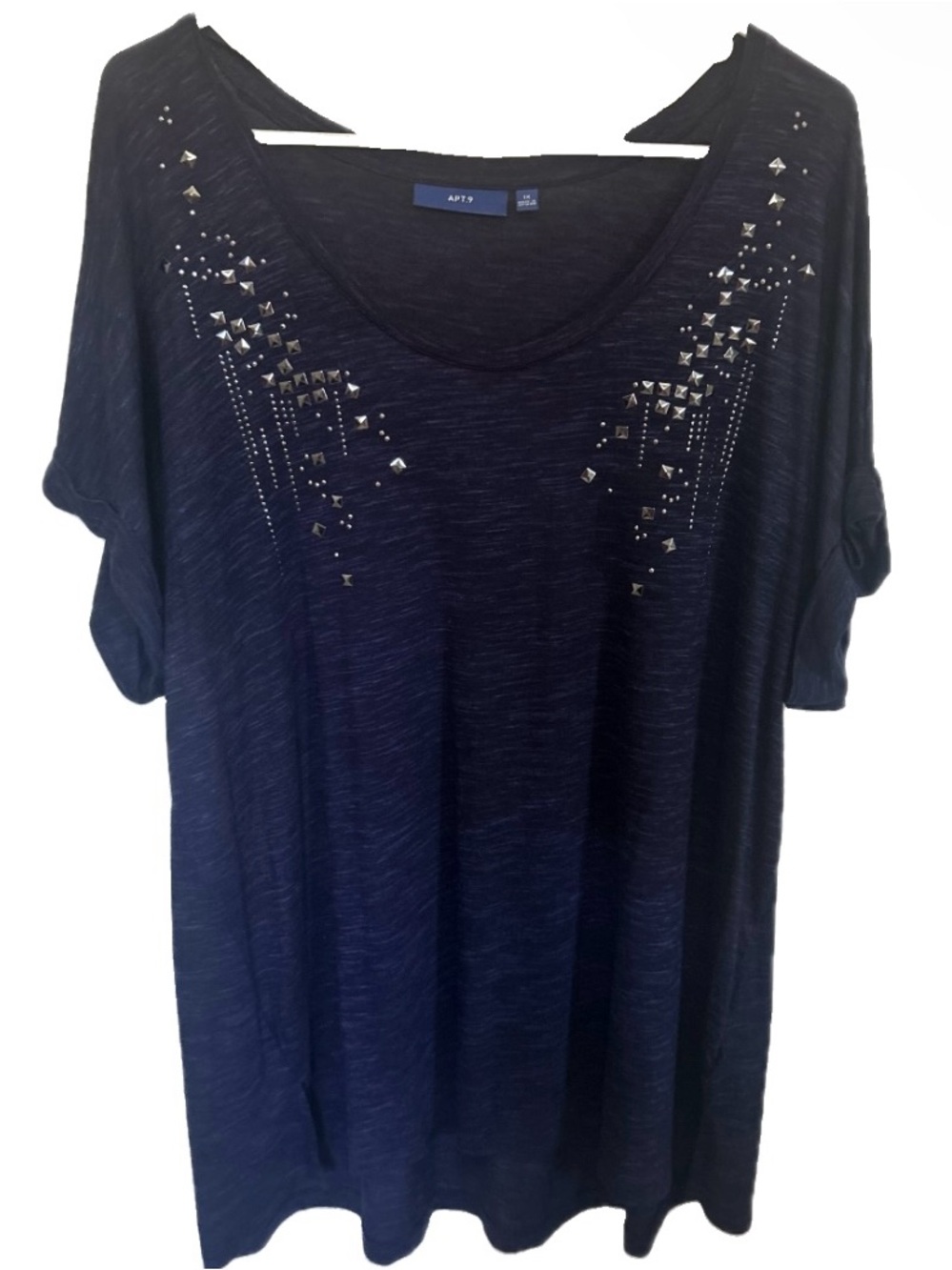 Apt. 9 Navy Blue Short Sleeve Studded Top